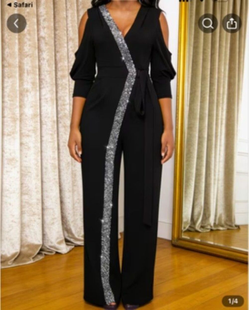 Womens Black Cold Shoulder Wide Leg Jumpsuit with Sequin Trim XXL New